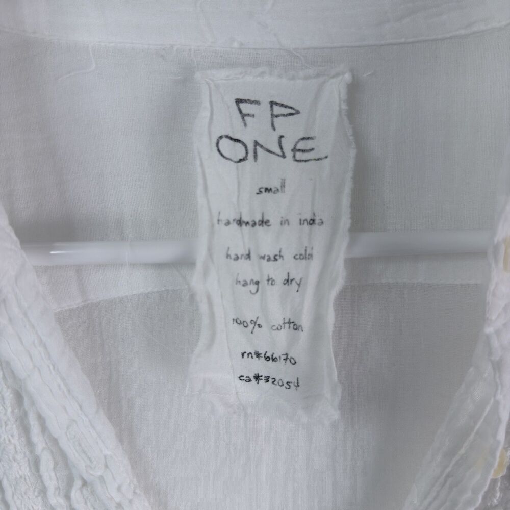 free people one boho tiered swing gauzy cotton shirt small pintuck ruffle button - Picture 4 of 5